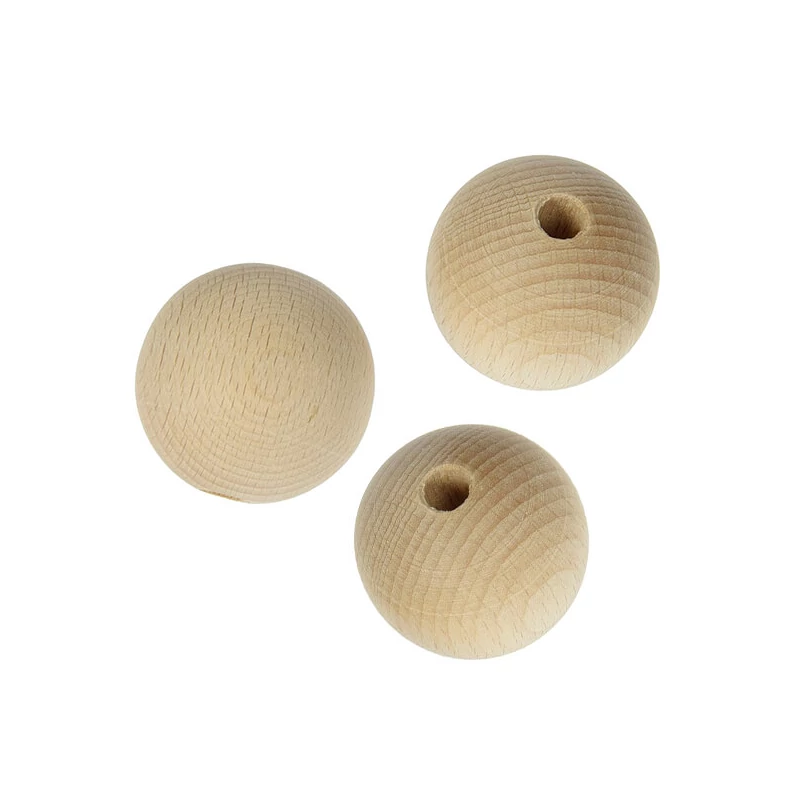 Drevená guľa v balení, s polovičným otvorom - 40 mm, 3 ks