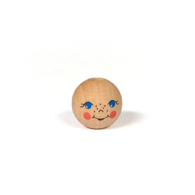Drevená hlava - Drevená hlava bábiky s úsmevom, okrúhla, 12 mm, 1 ks