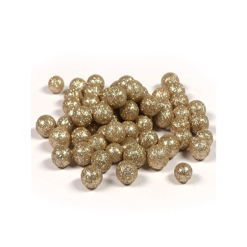 Polystyrénové guľôčky, 1,5 cm - trblietky šampanskej farby