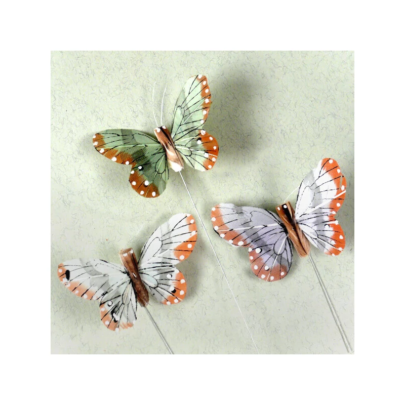 Motýliky v krabičke, zapichovacie, farebné, 7 cm, 12 kusov