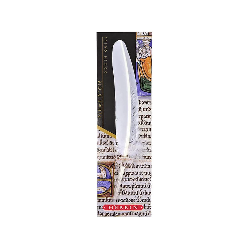 J. Herbin, husacie pero pre atrament, 21 cm - biele