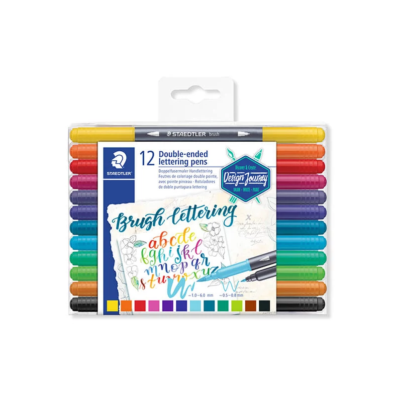 Sada štetcových popisovačov, Staedtler Design Journey, 0,5-0,8/1,0-6,0 mm, obojstranné, 12 kusov