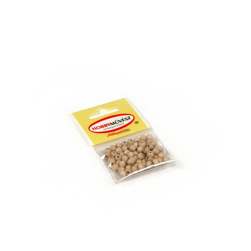 Drevené guličky v balení, s otvorom - 6 mm, 65 ks