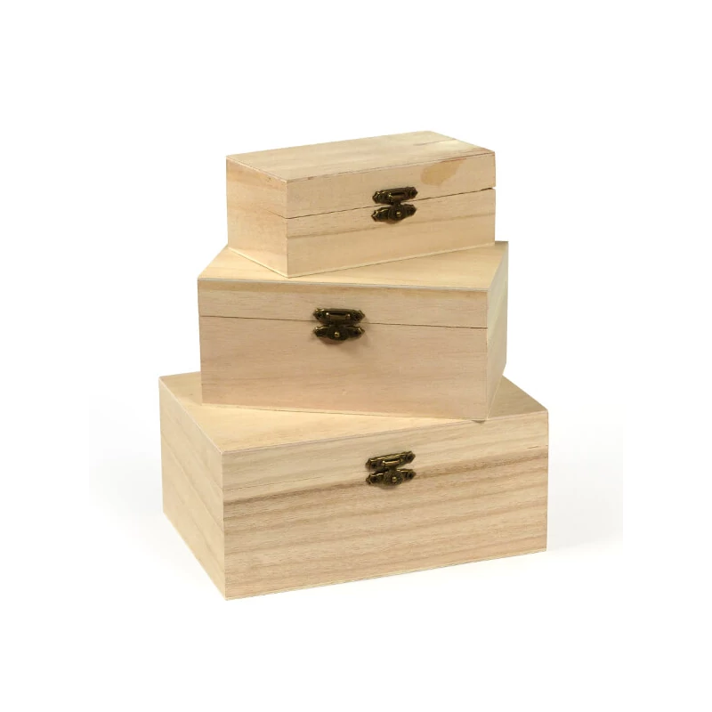 Sada drevených krabičiek- 3 kusy, 17x12x8/15x9x7/12x7x5 cm