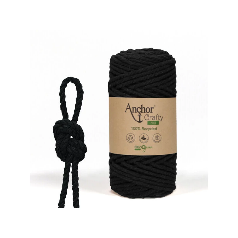 Macramé priadza, Anchor Crafty Fine, česateľná, 3 mm - drevené uhlie