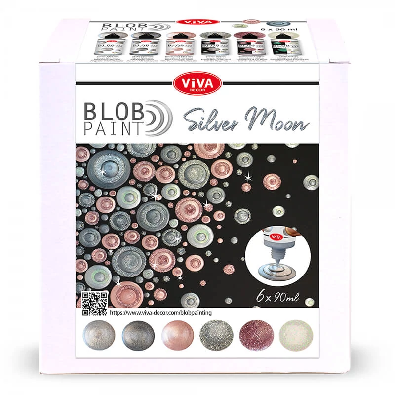 Sada bodkovacích farieb, Blob paint, 6x90 ml - Strieborný mesiac