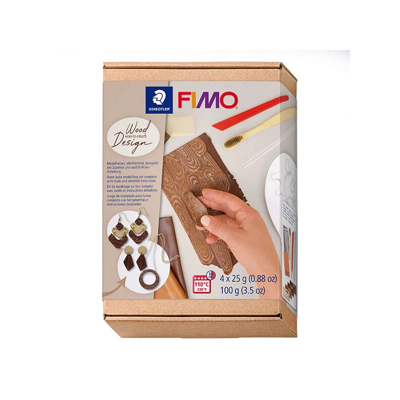 Sada modelovacej hmoty do rúry Fimo Soft, 4x25 g - drevený dizajn, wood design