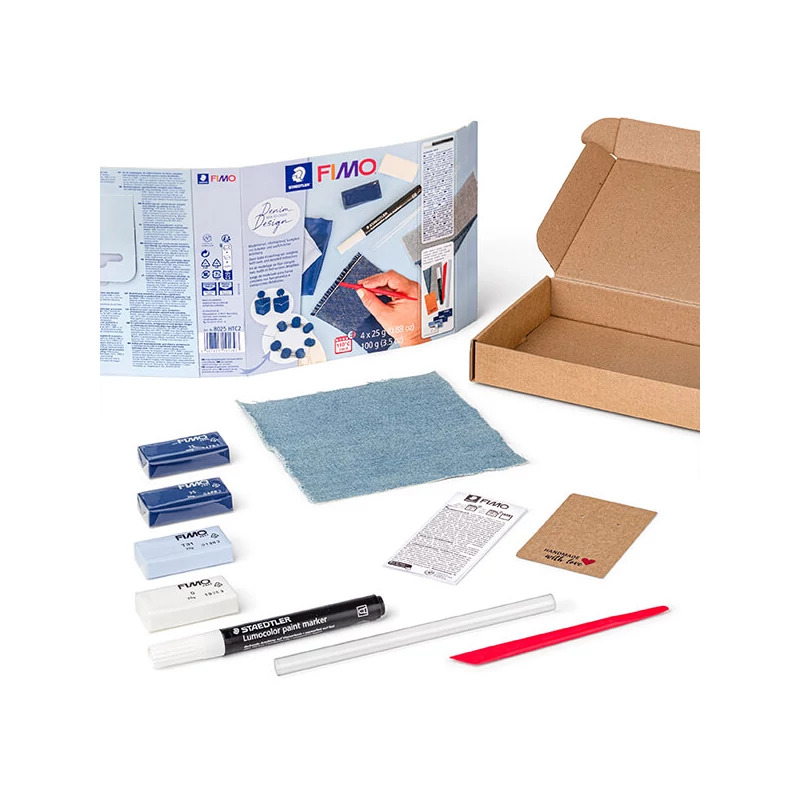 Sada modelovacej hmoty do rúry Fimo Soft, 4x25 g - džínsový dizajn, denim design