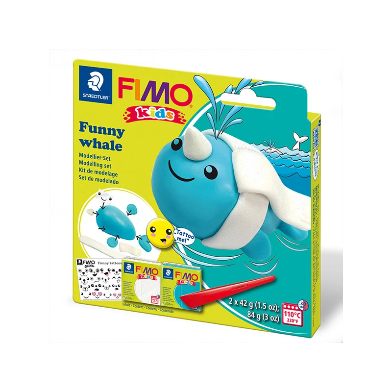 Sada modelovacej hmoty FIMO Kids, 2x42 g, 2x42 g - Funny whale, zábavná veľryba