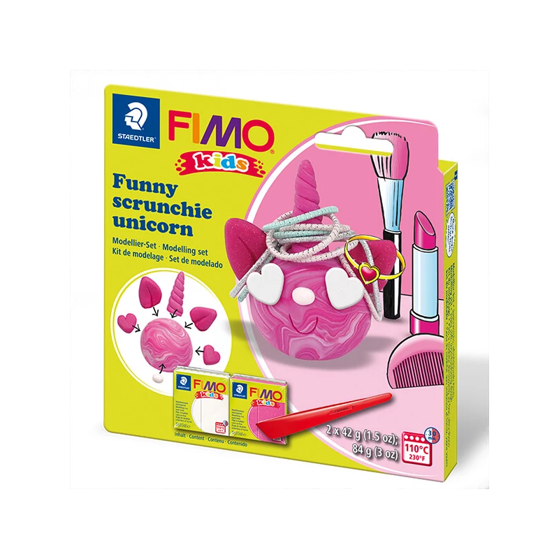 Sada modelovacej hmoty FIMO Kids, 2x42 g, 2x42 g - Funny scrunchie unicorn, zábavný držiak gumičky do vlasov jednorožec
