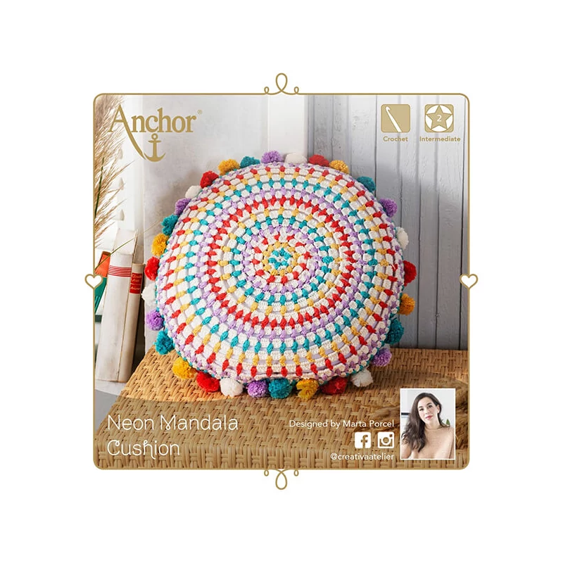 Háčkovacia súprava Anchor Mandala vankúš- Neón