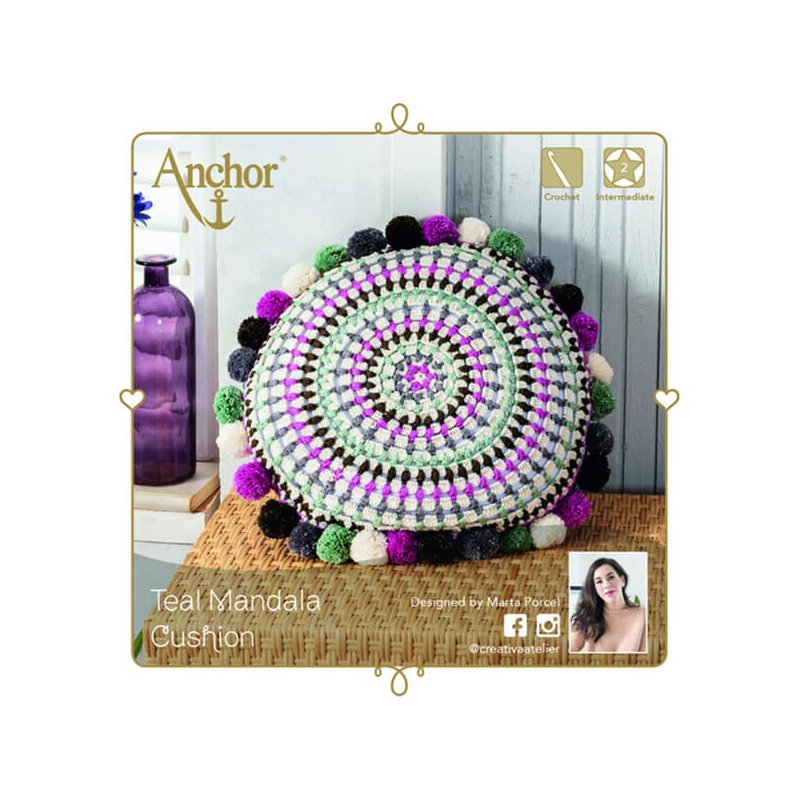 Háčkovaná súprava Anchor Mandala vankúš - Pávová modrá