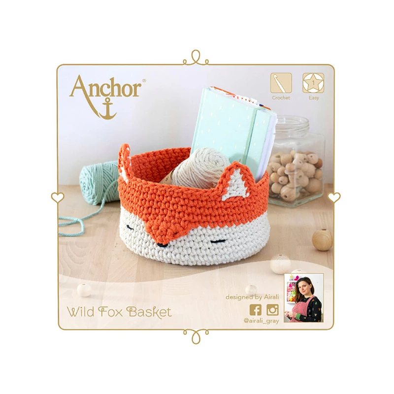 Háčkovacia súprava Anchor Crafty Fine - košík s líškou