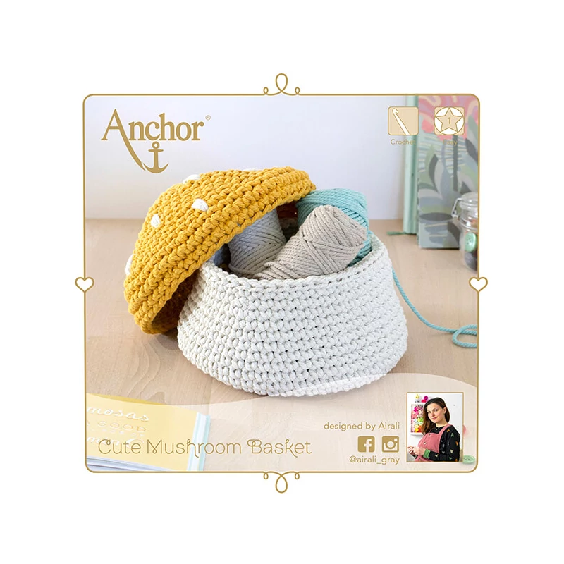 Háčkovacia súprava Anchor Crafty Fine - košík s hríbikom