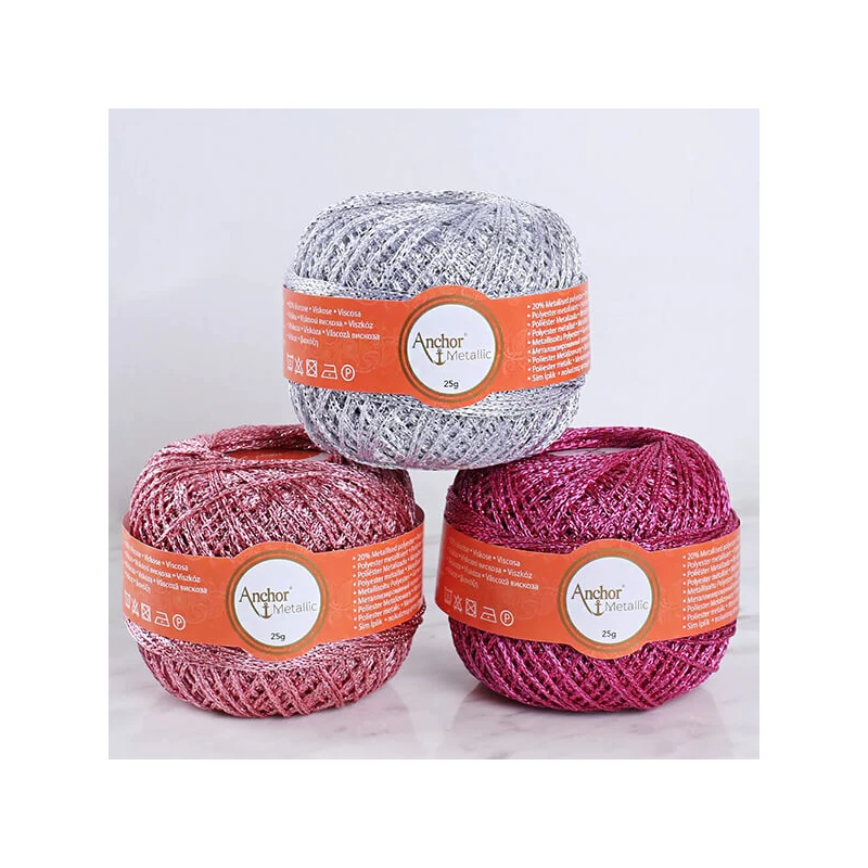 Háčkovacia sada, Anchor Metallic - Srdce, ružová, pink, strieborná