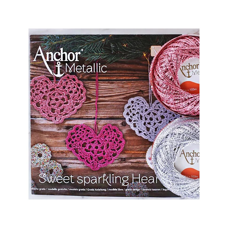 Háčkovacia sada, Anchor Metallic - Srdce, ružová, pink, strieborná