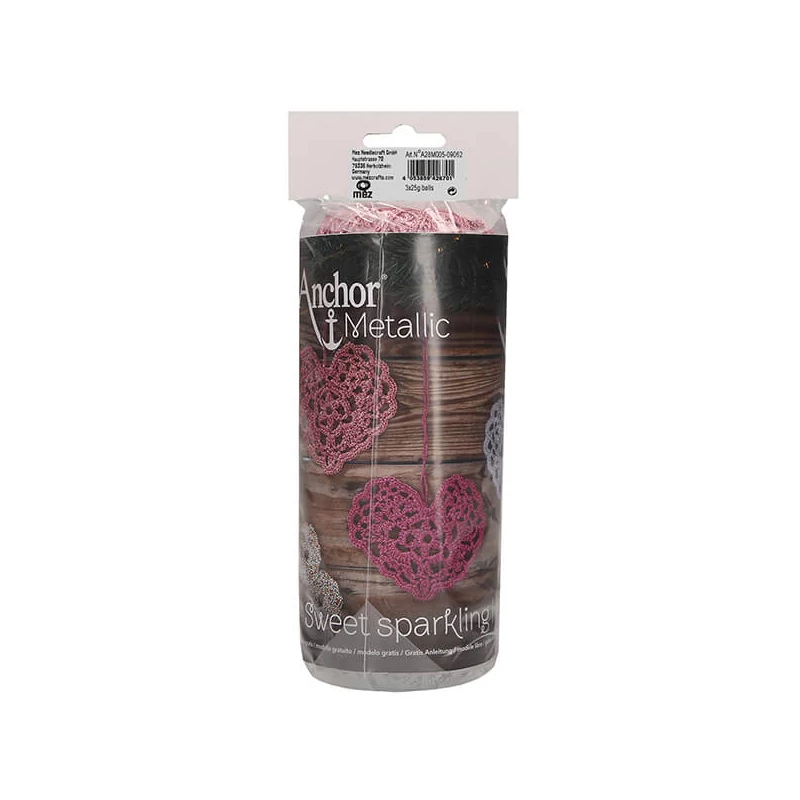 Háčkovacia sada, Anchor Metallic - Srdce, ružová, pink, strieborná