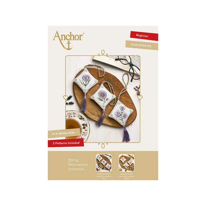 Sada na vyšívanie krížikom, Anchor Spring Decorations - Jarné kvety, fialová