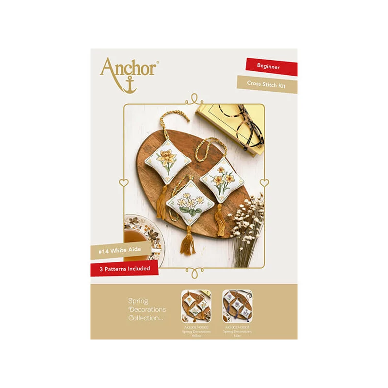 Sada na vyšívanie krížikom, Anchor Spring Decorations - Jarné kvety, žltá