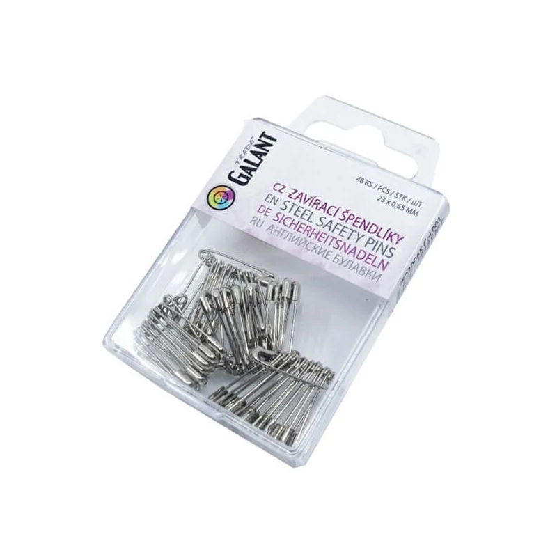 Sada zatváracích špendlíkov, 0,65x23 mm, 48 ks - strieborná farba
