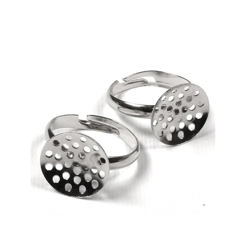 Základ prsteňa, prelamovaný - 15 mm, rhodium, 2 ks