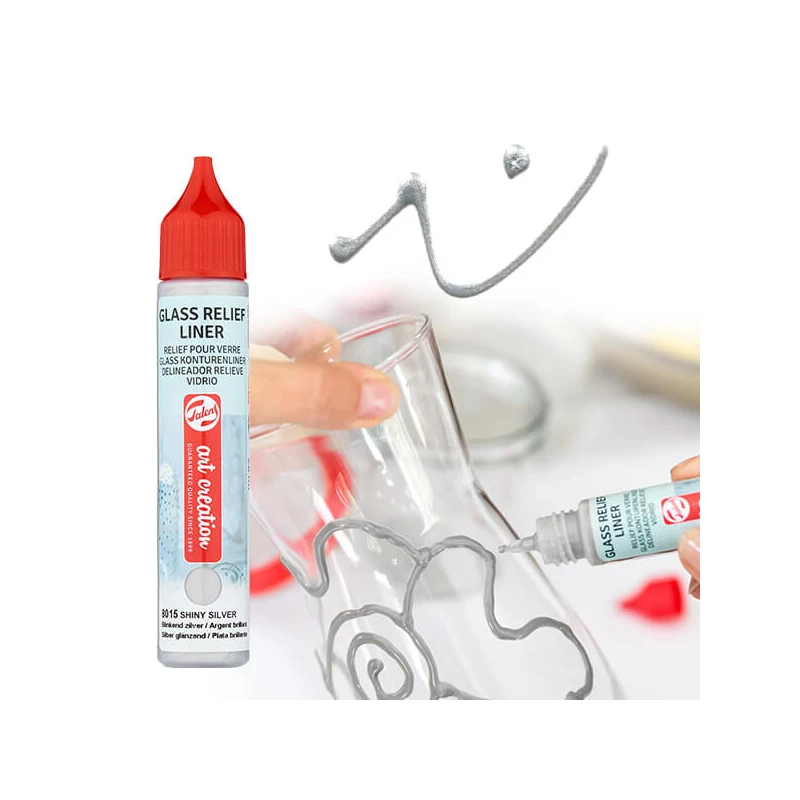 Art Creation Glass Relief Liner, kontúra na sklo, 3D maliarske pero, 28 ml - 8015 Silver