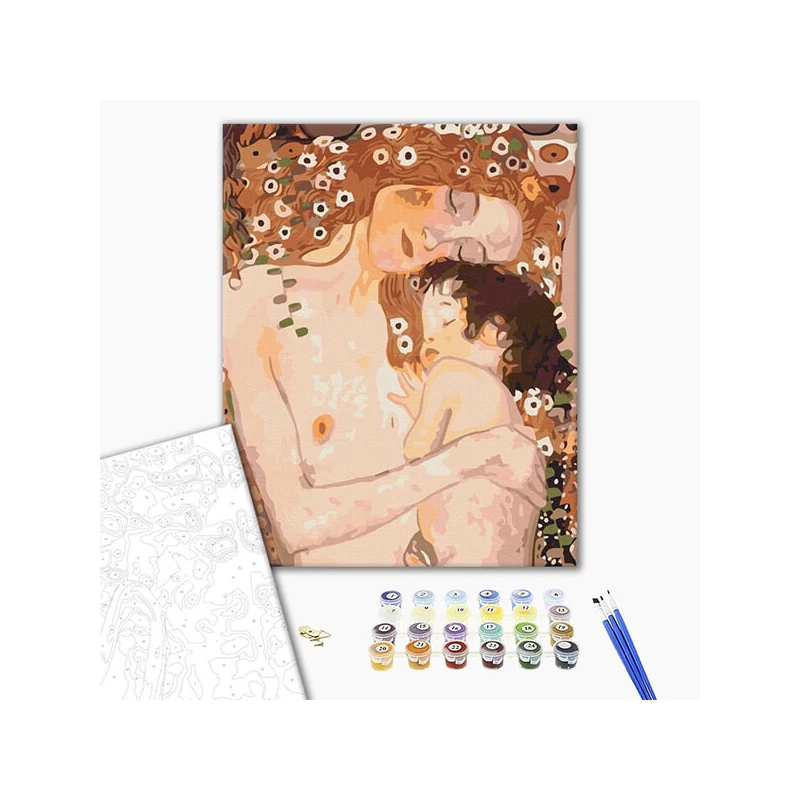 Číslovaná omaľovánka v sade, na napnutom plátne, 40x50 cm - Gustav Klimt: Matka a dieťa
