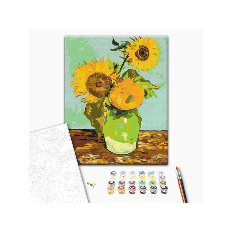 Číslovaná omaľovánka v sade, na napnutom plátne, 40x50 cm - Van Gogh: Tri slnečnice