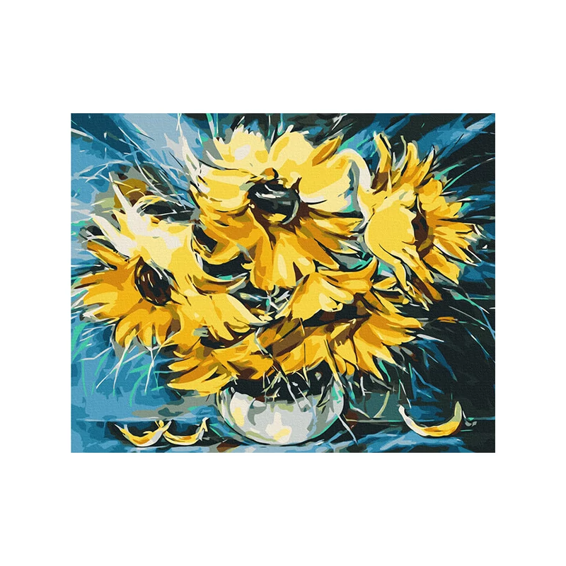 Číslovaná omaľovánka v sade, na napnutom plátne, 40x50 cm - Oleg Loburak: Slnečnice