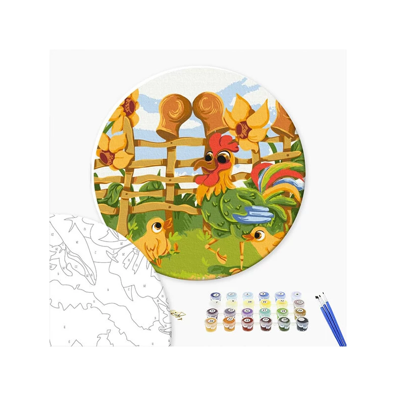 Číslovaná omaľovánka v sade, na napnutom plátne, 30 cm - Didevych Kateryna: Kohúty