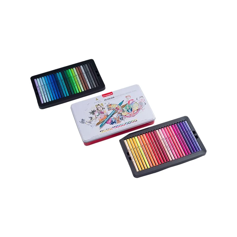 Sada obojstranných popisovačov Bruynzeel Fineliner Brush - 48 ks, v kovovej krabičke