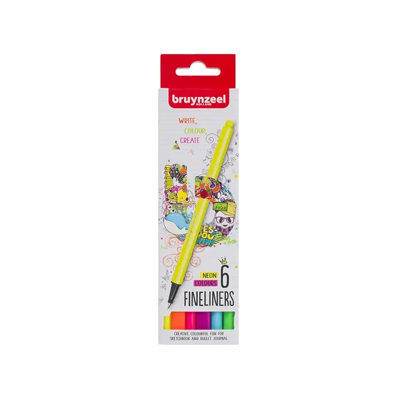 Sada extra tenkých popisovačov Bruynzeel Fineliner - 6 ks, neónové farby