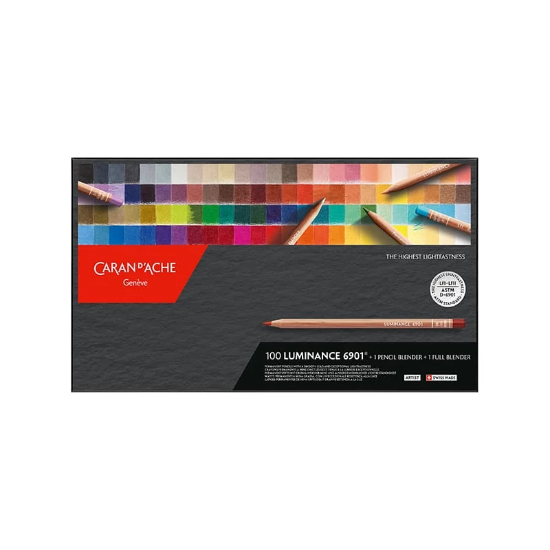 Sada farebných ceruziek Caran d'Ache Luminance 6901 - 100 farieb, 102 ks + doplnky