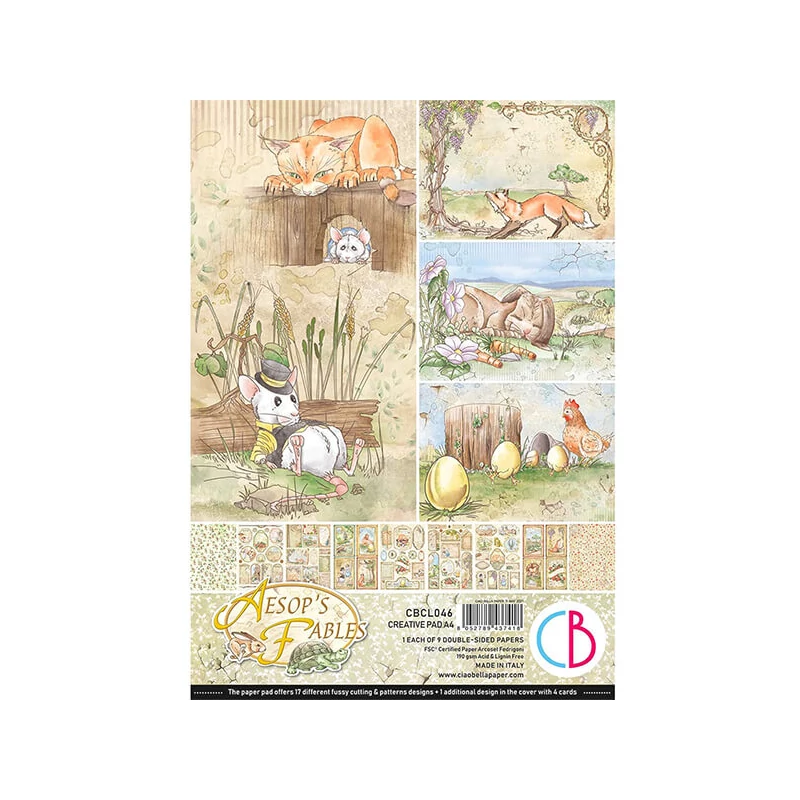Sada scrapbookových papierov Ciao Bella, A4, 9 listov - Ezopove zvieracie bájky Creative Pad