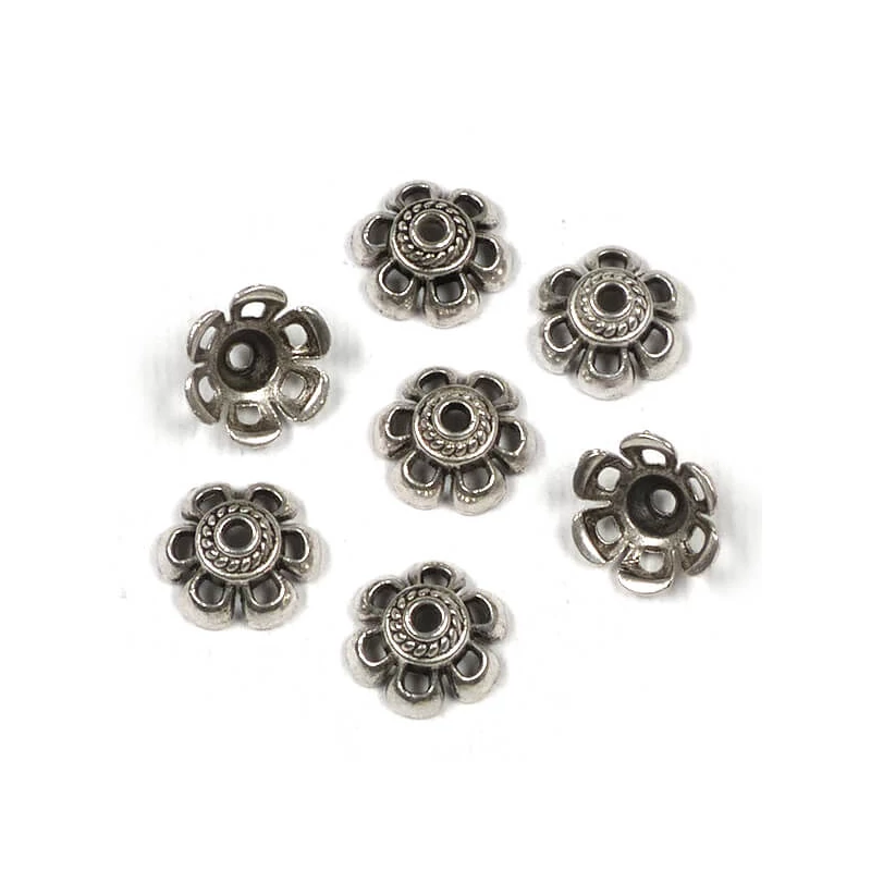 Charm kovová ozdoba, 7 ks - Perleťovéový uzáver 6 hrotov, 10 mm