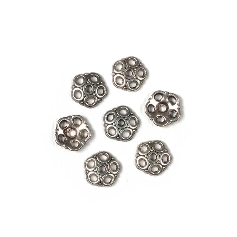 Charm kovová ozdoba, 7 ks - Perleťovéový uzáver, 5 hrotov, 8 mm
