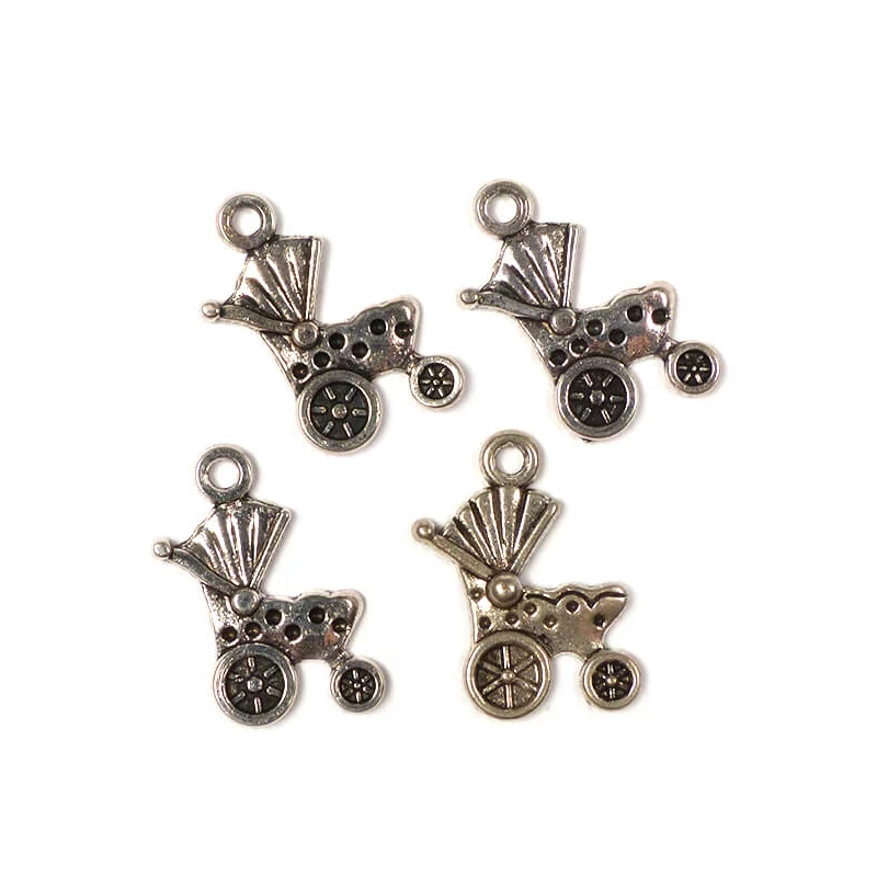Charm kovová ozdoba, 4 ks - kočík