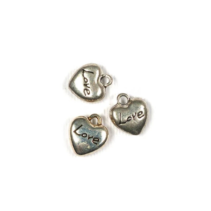 Charm kovová ozdoba, 3 kusy - srdce lásky, 3D