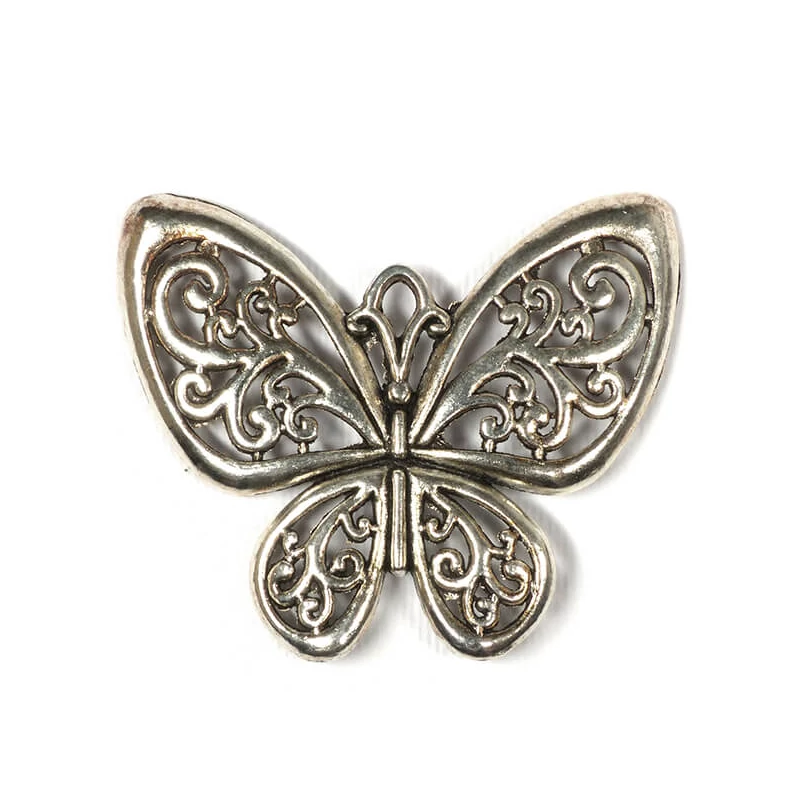 Charm kovová ozdoba, 1 ks - motýľ, 3D, úponka, ažúr