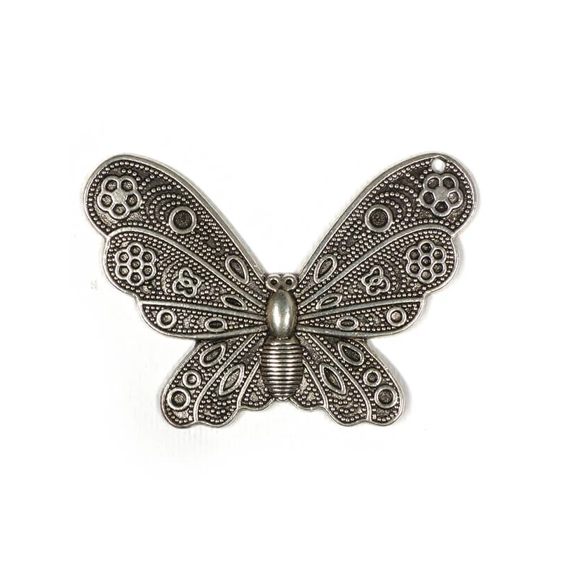 Charm kovová ozdoba, 1 ks - motýľ, ozdoba, čipka