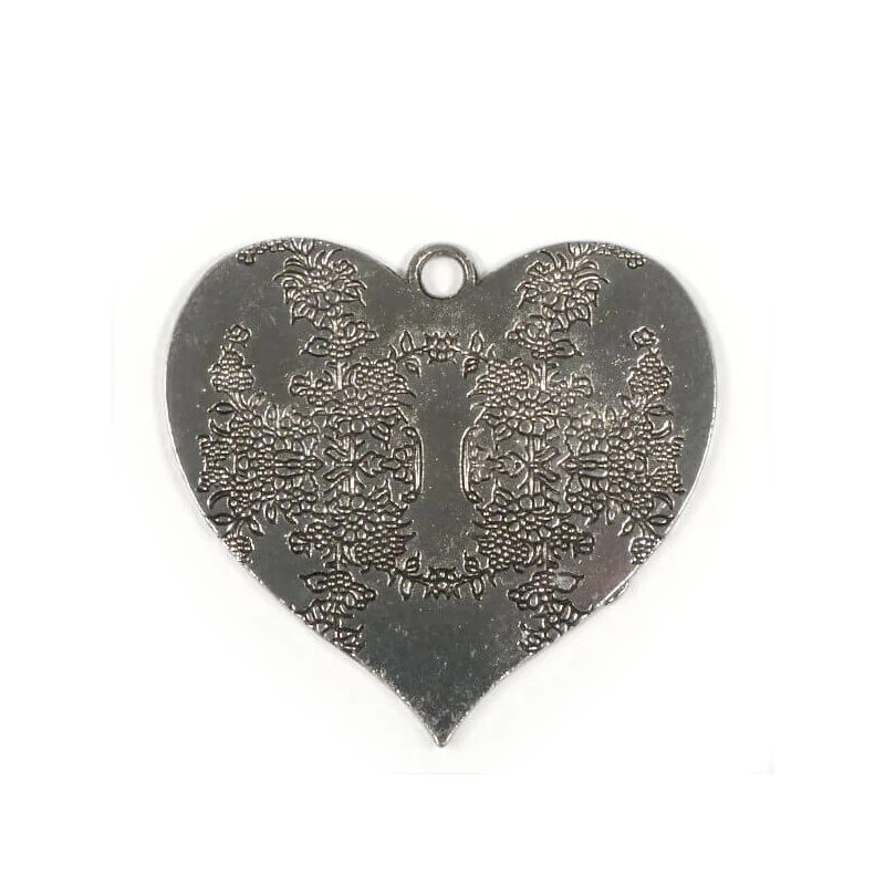 Charm kovová ozdoba, 1 ks - srdce, kvetinka