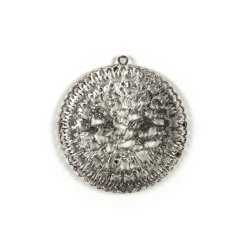Charm kovová ozdoba, 1 ks - okrúhla, prelamovaná, kvetinová, dekoratívna