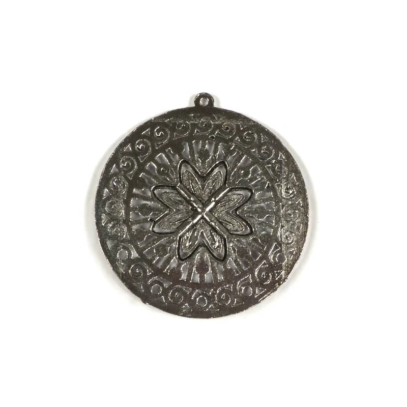 Charm kovová ozdoba, 1 ks - okrúhla, prepichovaná, ozdobná