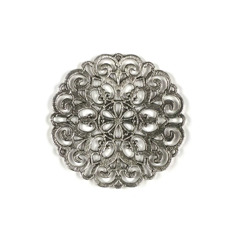 Charm kovová ozdoba, 1 ks - okrúhla, prepichovaná, srdiečko