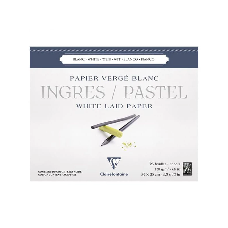 Blok papiera Clairefontaine Ingres, 130 g, 25 listov, biely - 24x30 cm