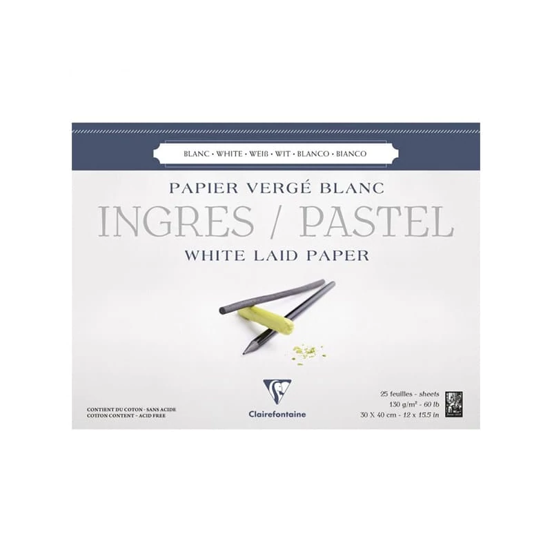 Blok papiera Clairefontaine Ingres, 130 g, 25 listov, biely - 30x40 cm