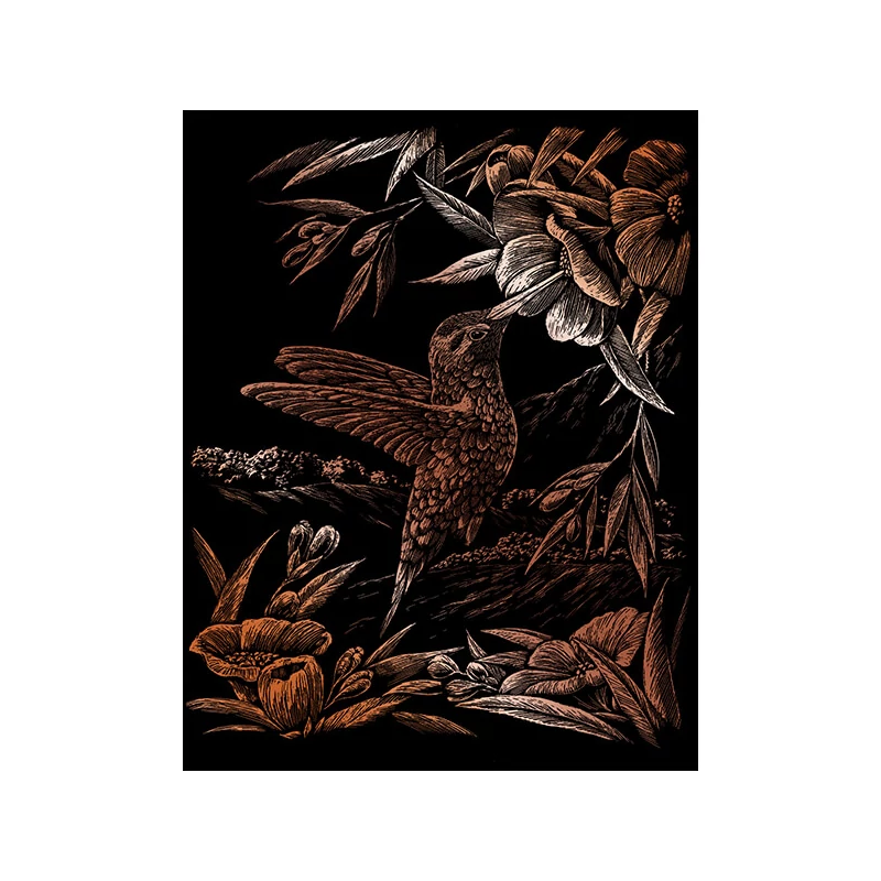 Sada na gravírovanie obrázkov s rysovacou ihlou, 20x25 cm - Kolibrík, meď
