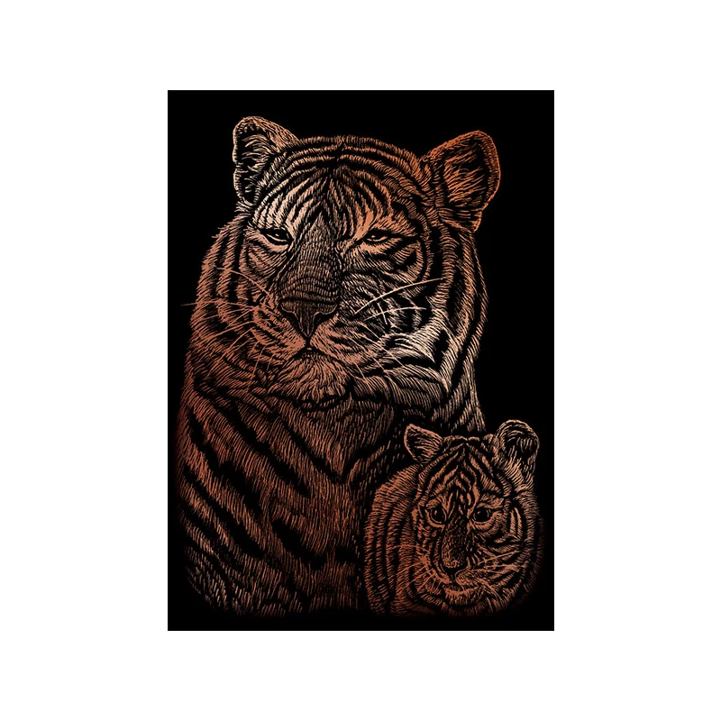 Sada na gravírovanie obrázkov s rysovacou ihlou, 12x18 cm - Tigre, medená