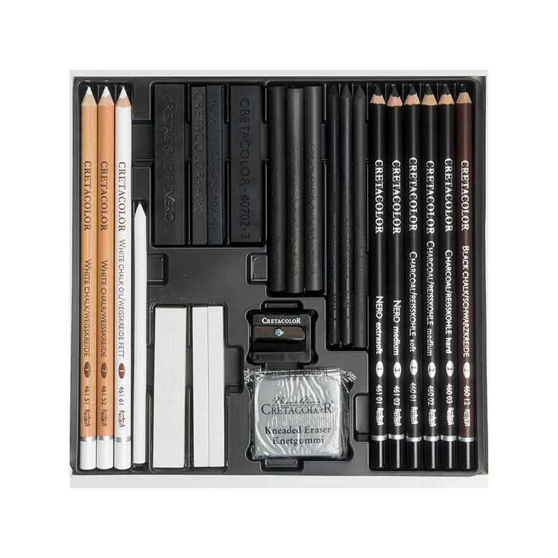 Kresliaca sada Cretacolor Black & White, 25 kusov, v kovovej krabičke