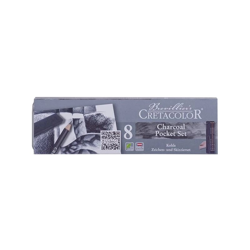 Sada uhlia na kreslenie Cretacolor Charcoal Pocket Set Sada, 8 kusov, v kovovej krabičke